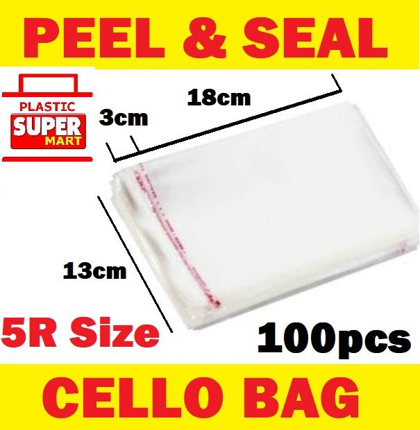 【5R = 13cm x 18cm】【100pcs/Pack】Clear Transparent Cello OPP Self Adhesive Peel Seal Poly Plastic Bags