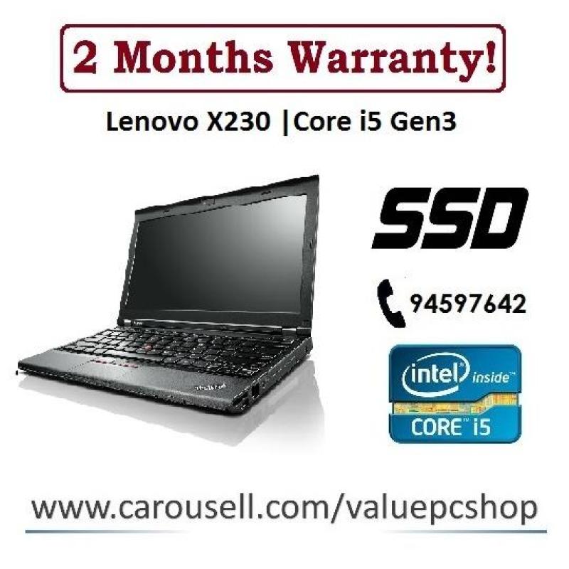 SSD Core i5 Gen3: Lenovo X230 / 4GB RAM/ 32GB SSD + 320GB HDD (Refurbished Laptop notebook)