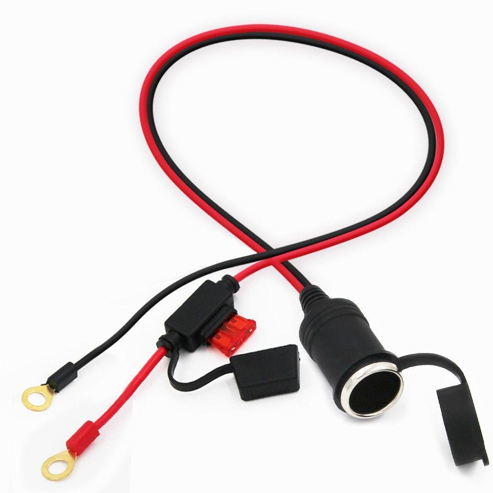 car jump cable cigarette socket female to rings terminal with fuse