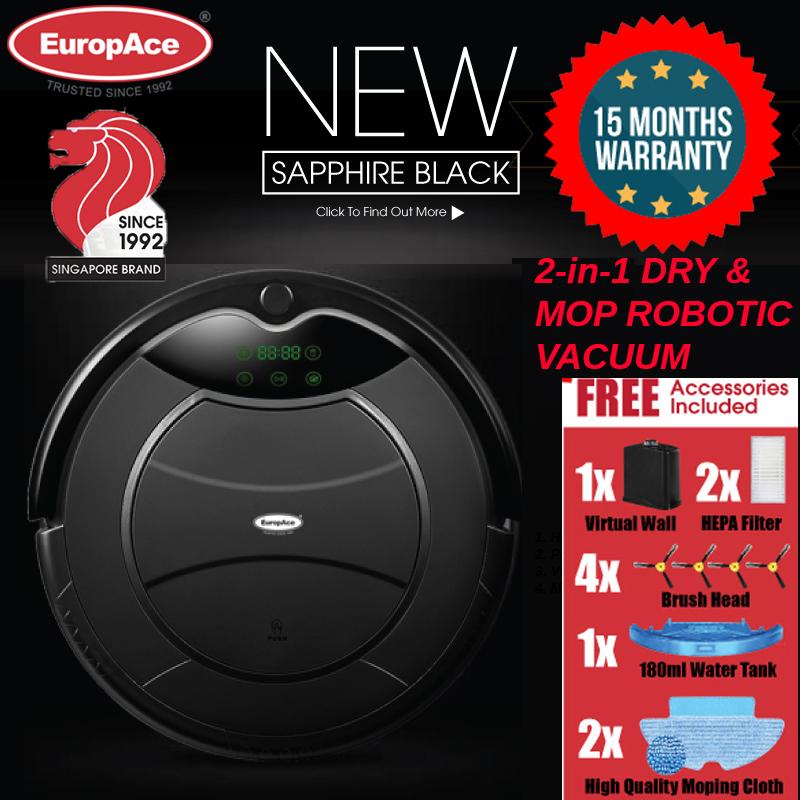 *NEW LAUNCH* EuropAce Robotic Vacuum Cleaner (Wet and Dry) SAPPHIRE BLACK 1200PA -15 MONTHS WARRANTY