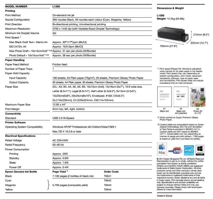 epson l1300 specification