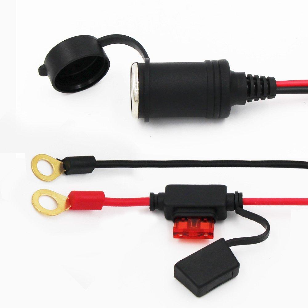car jump cable cigarette socket female to rings terminal with fuse