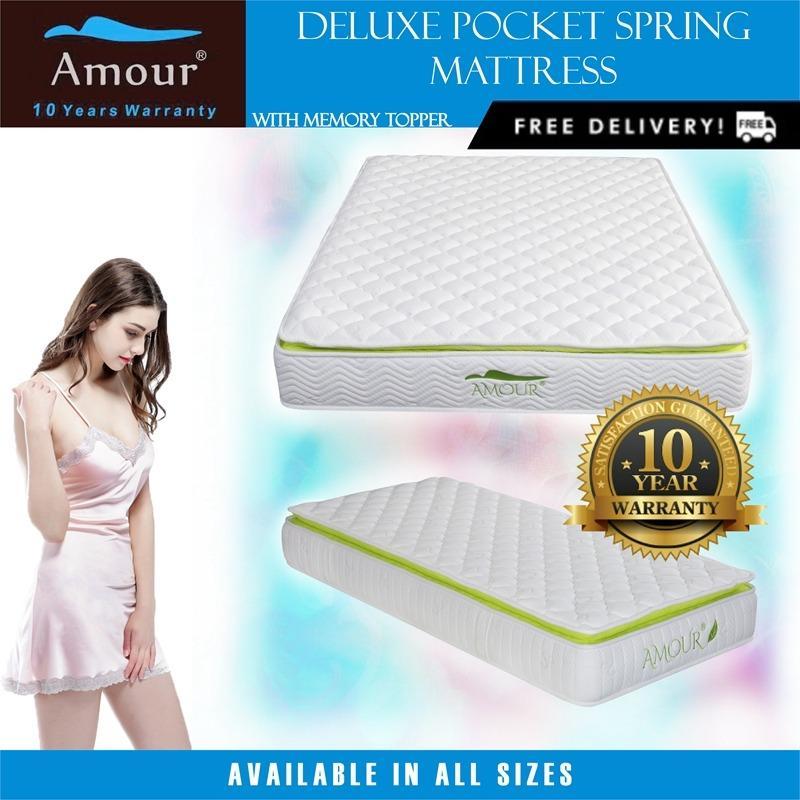 Amour® Pocket Spring Mattress with Memory Foam Top Single/Super Single/Queen/King Size Available Free delivery 10 years warranty
