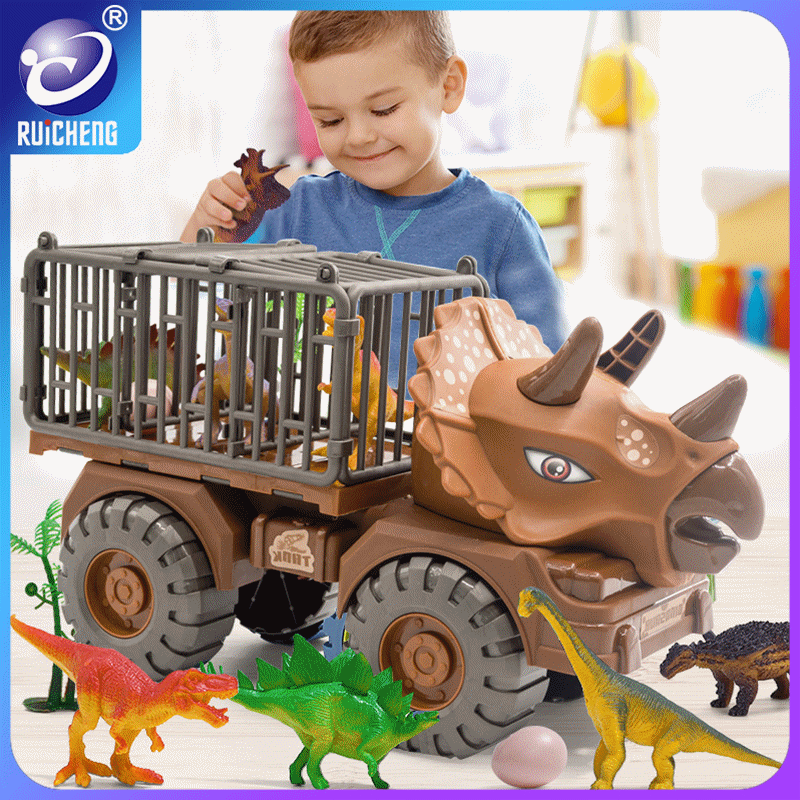 [【Get 13 little dinosaurs as a free gift for spending ฿399.00】RUICHENG Big Car Friction Car Toy Dinosaur Truck Set Tyrannosaurus Dinosaur Transporter Engineering Vehicle Trolley 2-6 Years Old Boys and Girls Children