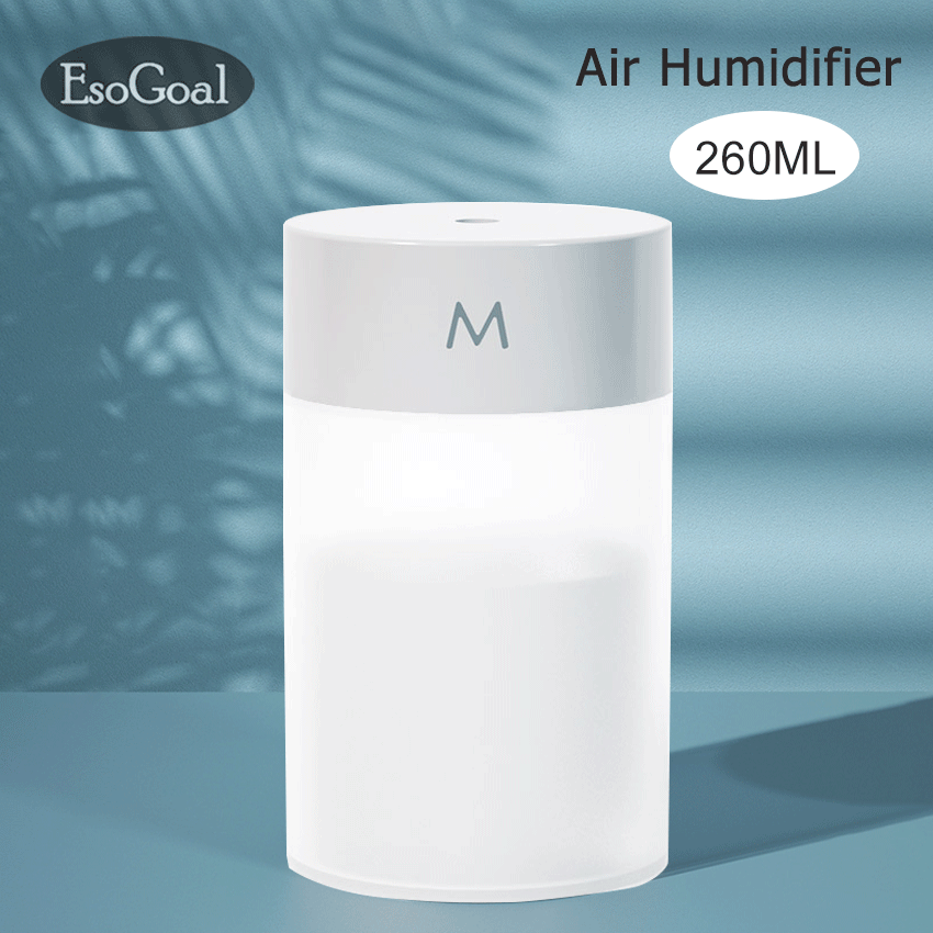 EsoGoal Máy Tạo Độ Ẩm Không Khí 260ML Máy Tạo Độ Ẩm Mini, Máy Khuếch Tán Tinh Dầu Phun Tại Nhà Máy Tạo Sương Cầm Tay Chạy Bằng USB Xử Lý Không Khí Hương Liệu Độ Ẩm Không Khí Dành Cho Gia Đình Với Đèn Ngủ Nhiều Màu Sắc
