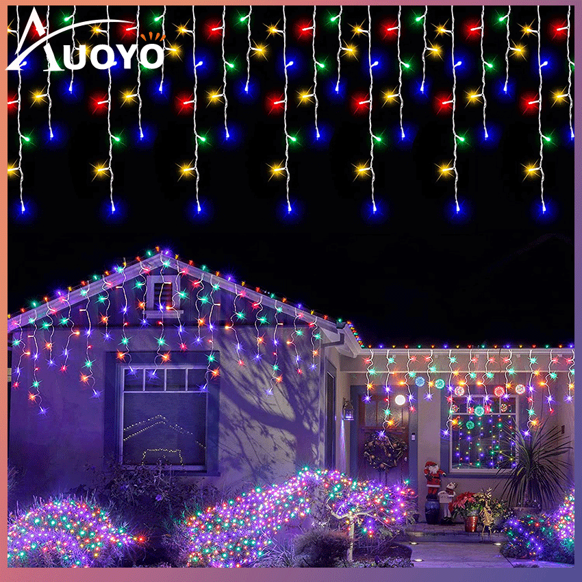 Auoyo LED Christmas Light Curtain Outdoor Waterproof Light Strip String Lights Decorations for Home Wedding Party Garden Street