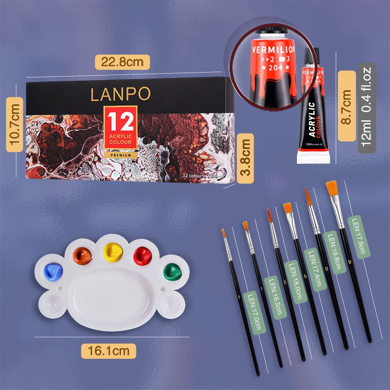 🇸🇬🔥SG STOCK🔥12/24 Acrylic Paint With Brushes And Palette 12 ML Waterproof Acrylic Paint Tube for Wood/Canvas/Fabric Students Drawing Set