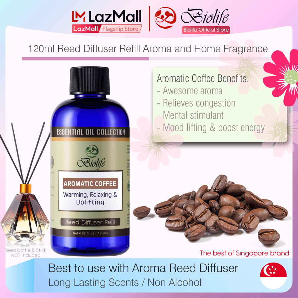 Biolife Aromatic Coffee Reed Diffuser Refill Essential Oil Aromatherapy Long Lasting Scent (120ml Reed-Diffuser Refill)