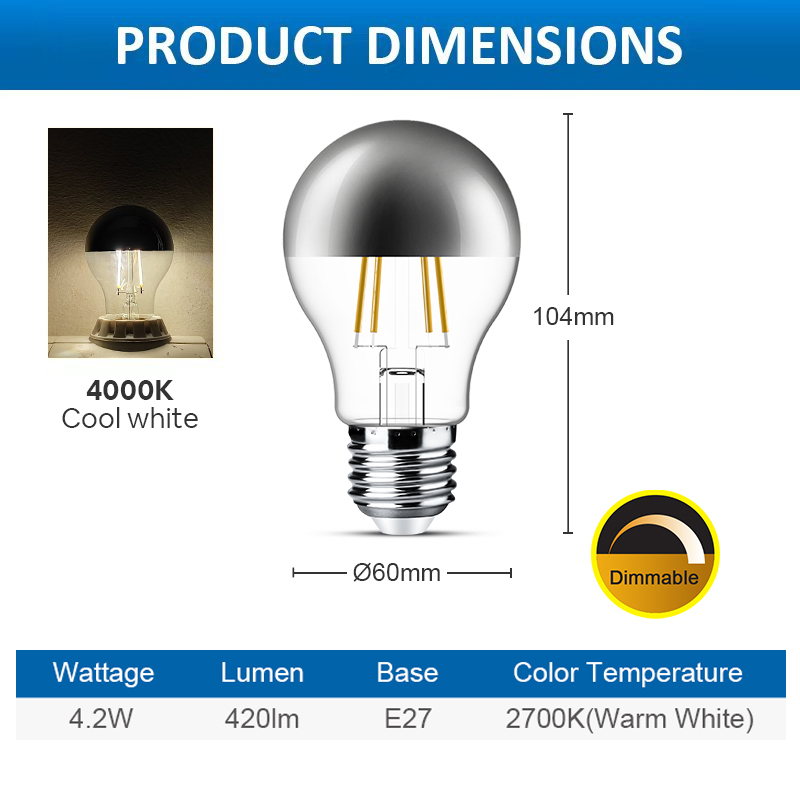 Megaman CROWN SILVER A60 4.2W E27 2700K Warm White (Dimmable)