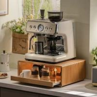 LORDWEY[IN STOCK]Natural Wood Tone Solid Wood Coffee Machine Stand with Drawer Countertop Espresso Maker Storage Riser Organizer for Mugs Coffee Accessories