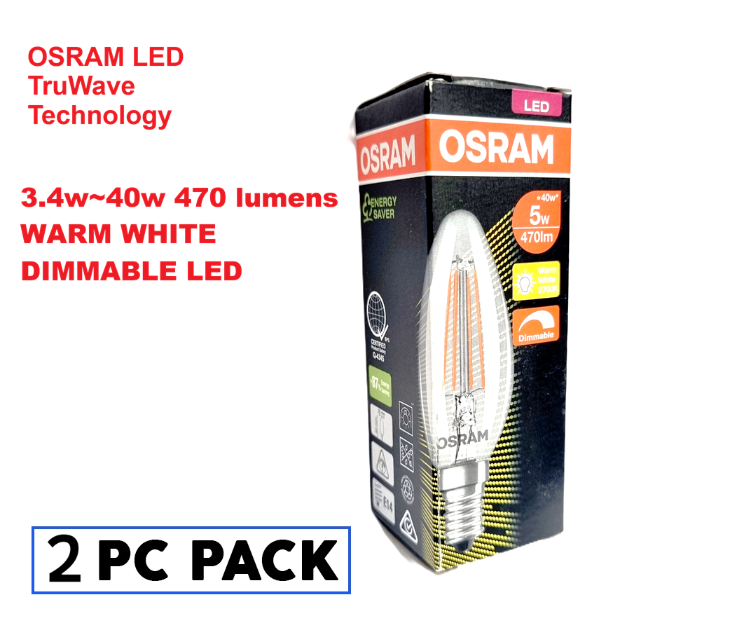 2 PC PACK | E14 LED OSRAM LED Performance Filament Bulb | 4W=40W | 220-240V | 827 WARM WHITE-Dimmable LED
