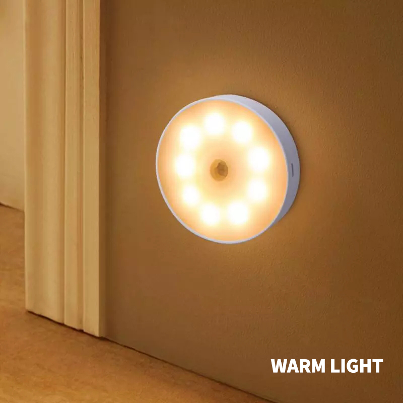 Motion Sensor Light LED Night Light Wall Lamp USB Rechargeable Wireless Round Body Sensor Magnetics Stick Bedroom Nursing Baby Night Lamp
