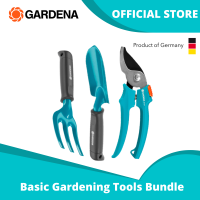 GARDENA Basic Gardening Tools Bundle - Wide Classic Hand Trowel Flower Fork and Classic Secateurs