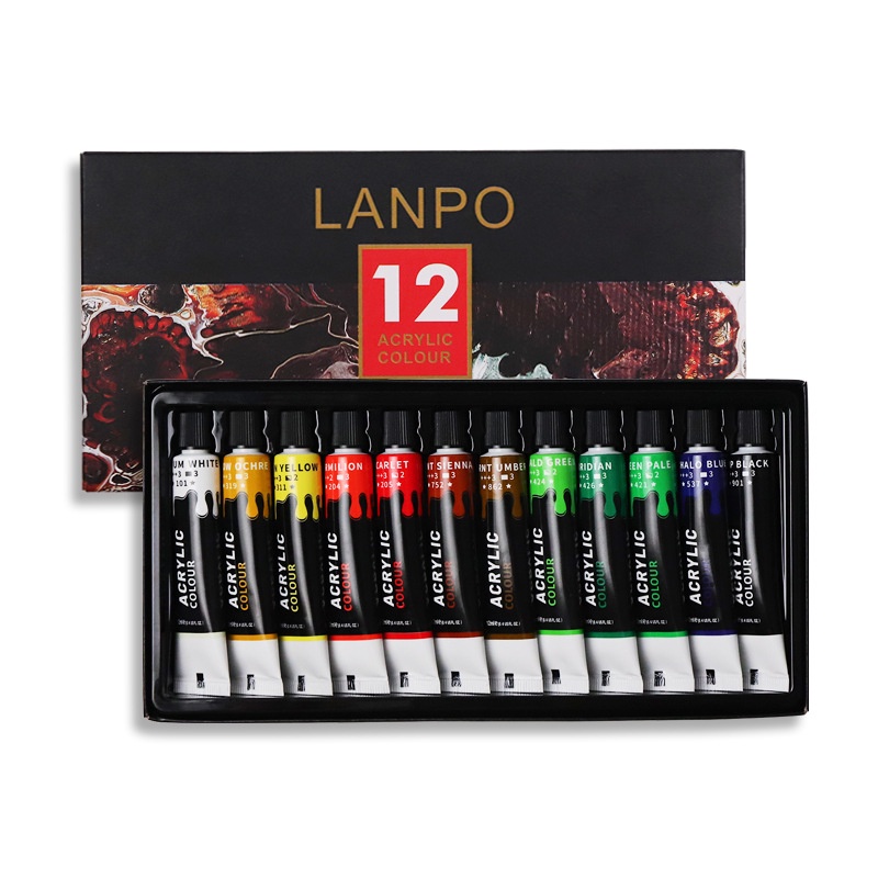 [SG Ready Stock]12/24 Acrylic Paint With Brushes And Palette 12 ML Waterproof Acrylic Paint Tube for Wood/Canvas/Fabric Students Drawing Set