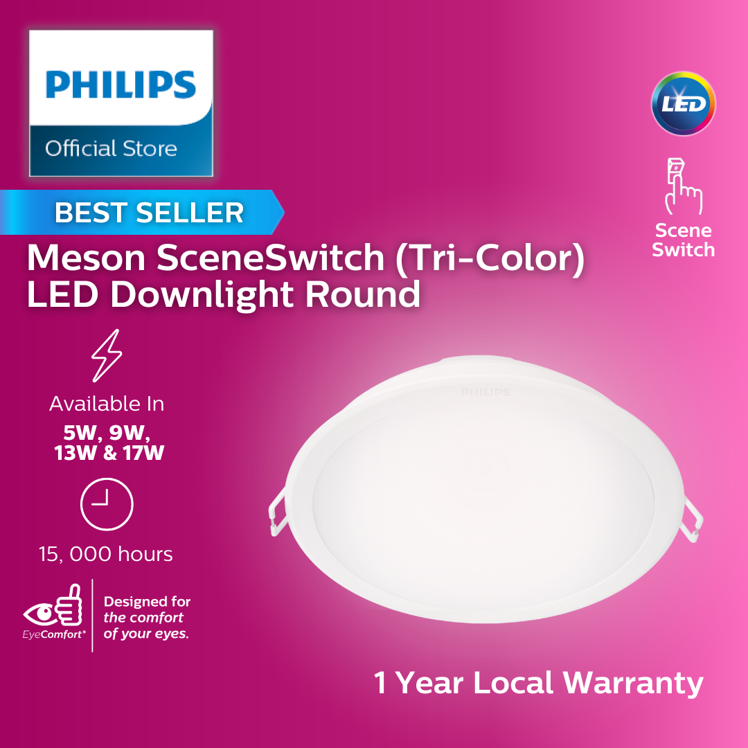 Philips Meson Scene Switch LED Downlight Tri-Color with regular switch | EyeComfort w Natural light & reduced glare