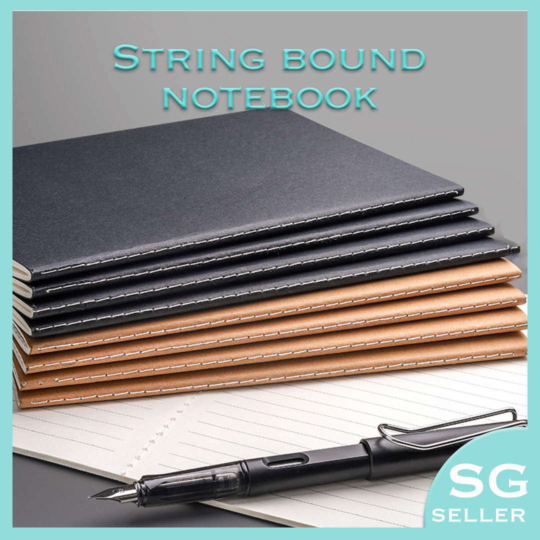 SG Stock Notebook Exercise Book for Student A5 B5 A4 Black Kraft Lined Blank Grid String Notebooks