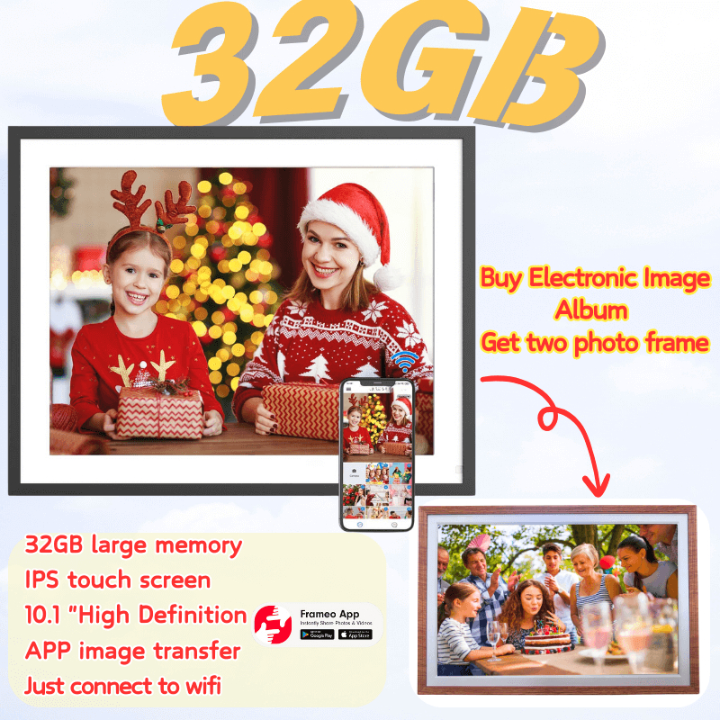 【1-Year Warranty】10.1Inch Frameo Digital Photo Frame WIFI Digital Picture Frame Smart Electronic Image Album Bulit-in 16GB for Gift Giving