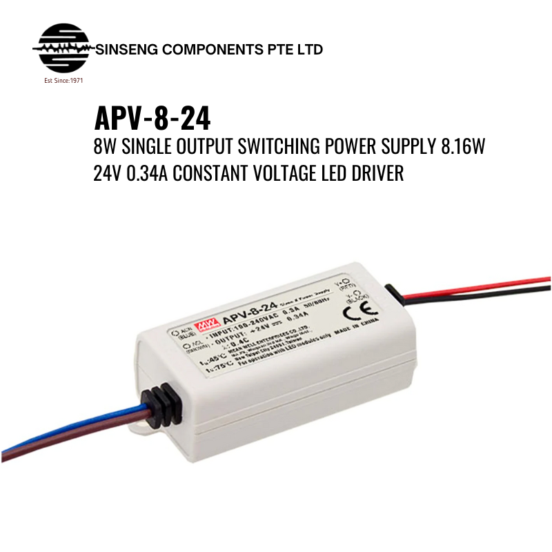 Mean Well APV Power Supply (APV-8) APV-8-24 - 8.16W 24V 0.34A Meanwell Constant Voltage LED Driver for Light/Lamp