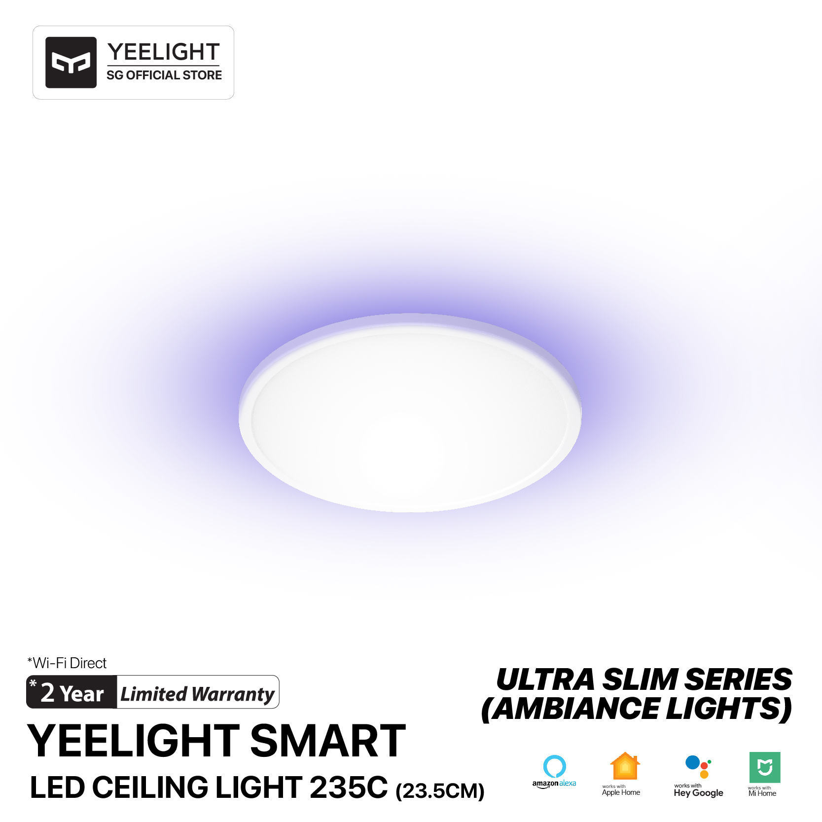 Yeelight Smart LED Ceiling Light 235c (23.5 cm) (Ultra thin) with Ambience Backlight Works with Google Home Amazon Alexa Apple Homekit