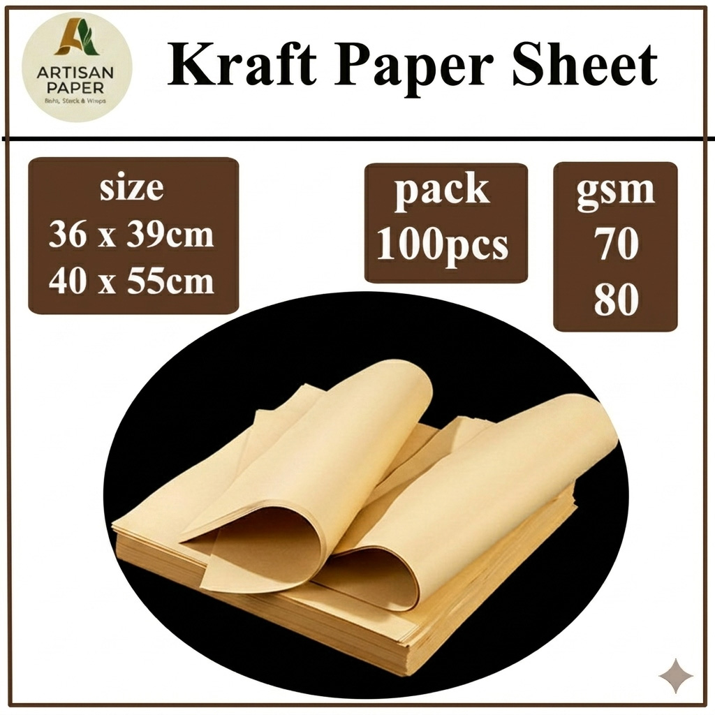Kraft Paper Sheets 100pcs Pack 70gsm 80gsm Gift Wrapping Art Craft Supplies Parcel Void Fill Party Decoration Multiple Sizes 36x39cm 40x55cm Bubble Wrap Alternative Shipping Moving Box Liner Packing Cushioning Material Courier Delivery Sheet