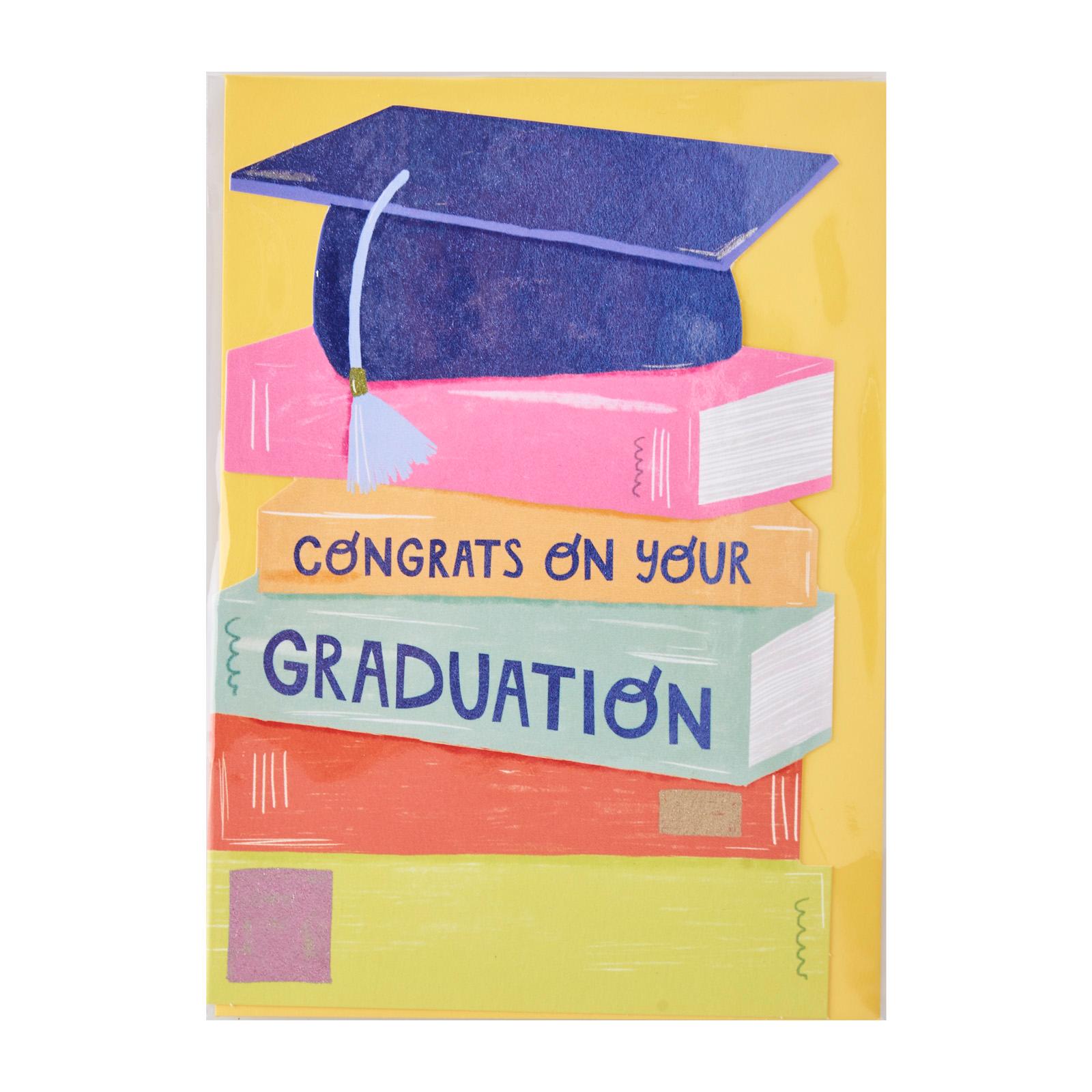 Raspberry Blossom Congrats on your Graduation Mortarboard and Books Graduation Card
