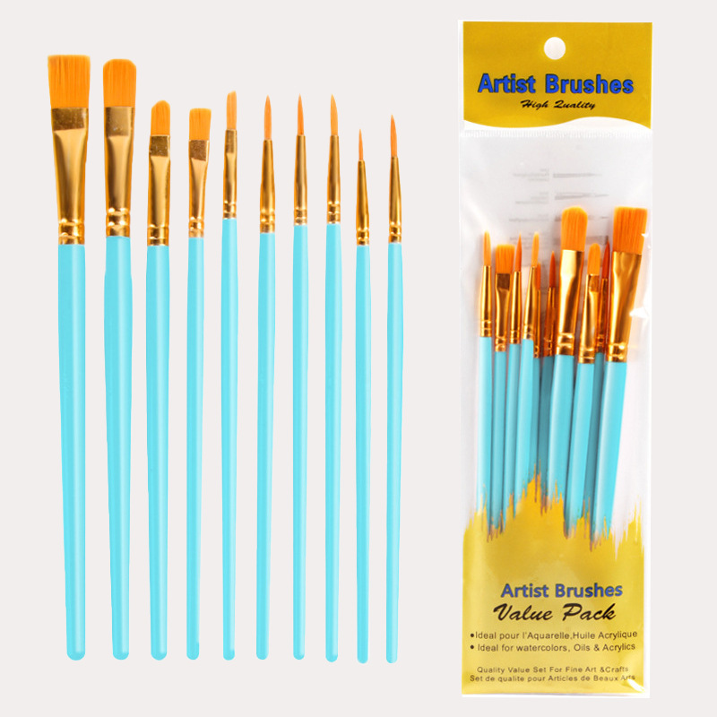 【Mi Art Supplies】10PCS Paint Brush Set Nylon Hair Artist Acrylic Paint Brushes