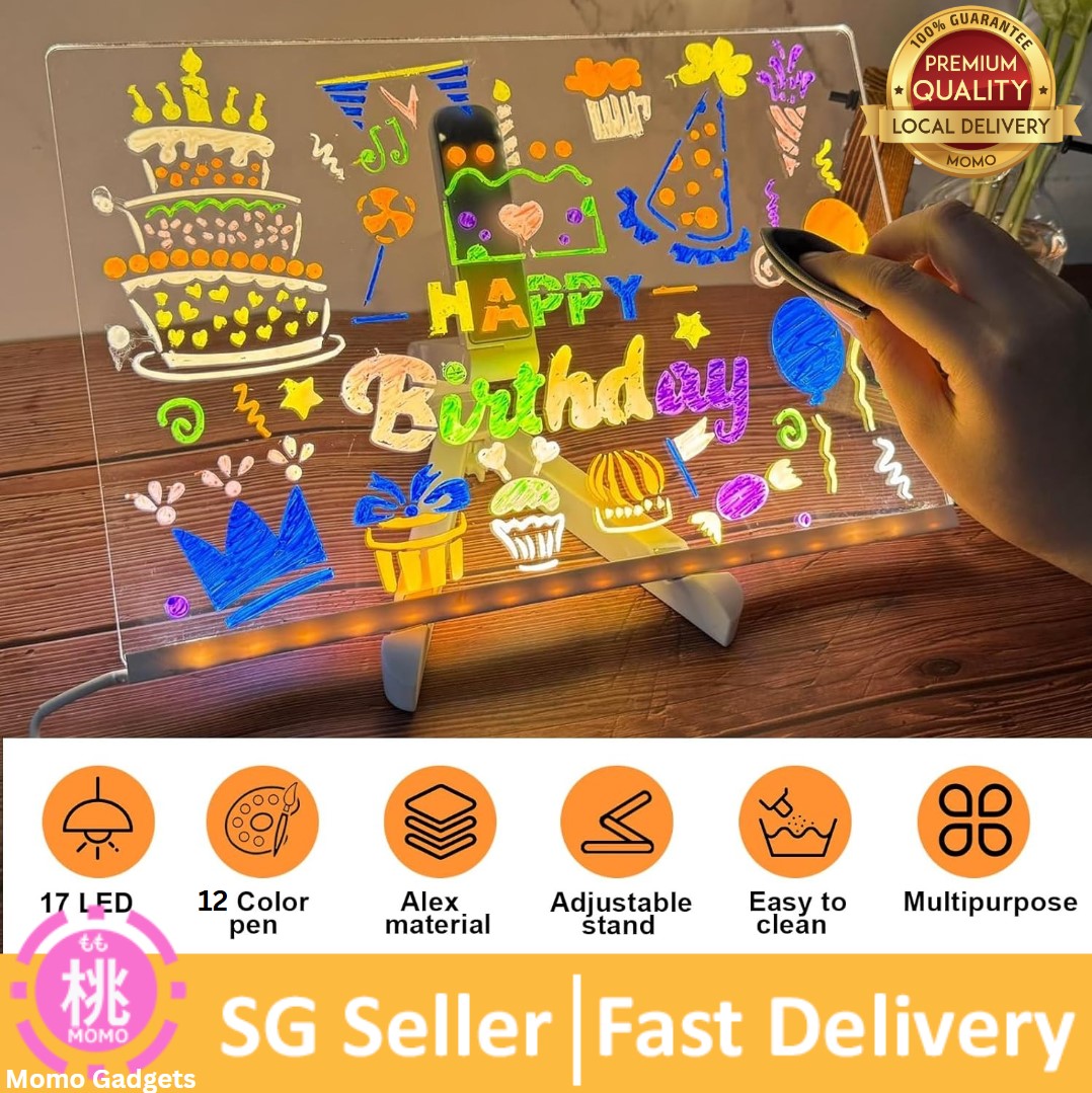 LED Note Board with Colors 30 x 20 cm Light Up Acrylic Message Board Illuminating LED Acrylic Message Board with Stand and 12 Pens / 7 Pens LED Dry Erase Board for Home School