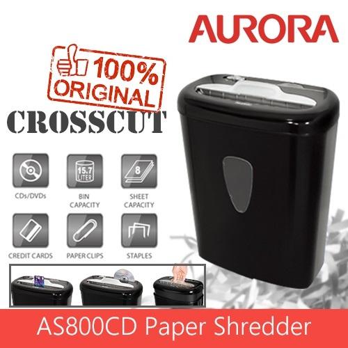 [SG] Original Aurora AS800CD Plastic Paper Shredder Machine 8 sheet Cross cut (Able to Shred CDs) [Evergreen Stationery]