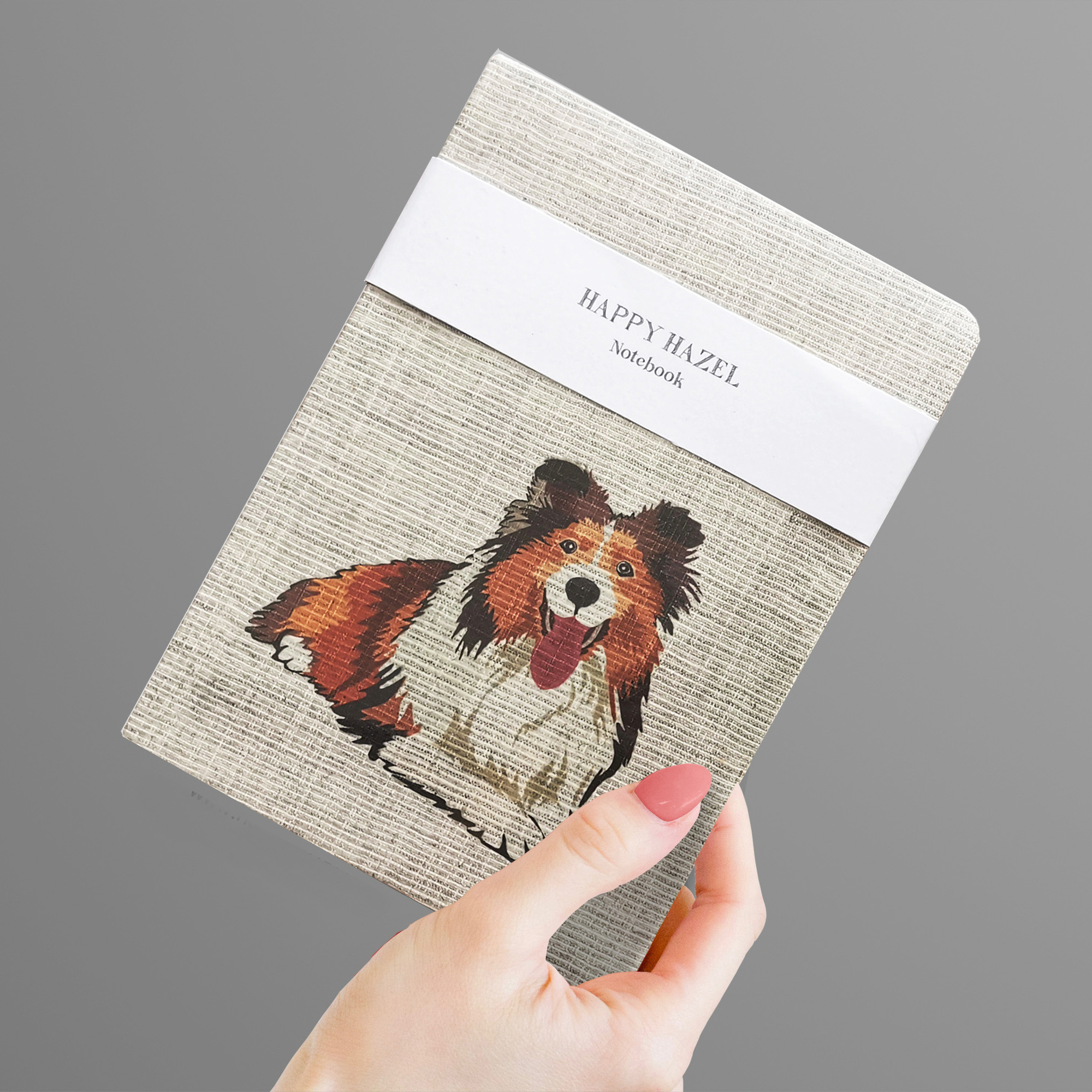 HAPPY HAZEL(Waffles Sheltie) A5 Fabric Jot-It–Notebook for work school travel. Hard Cover Lined & blank pages (128pp) 100gsm premium thick paper Journal for Men & Women Unique Animal (Dogs cats) Graphic