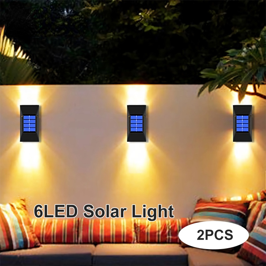 ookila 2pcs Solar Wall Lights LED Dual Side Light Waterproof Outdoor Garden Lighting 6LED 12LED Wall Lights Door Side Garden Stairs Balcony Floor Fence Landscape Lamp