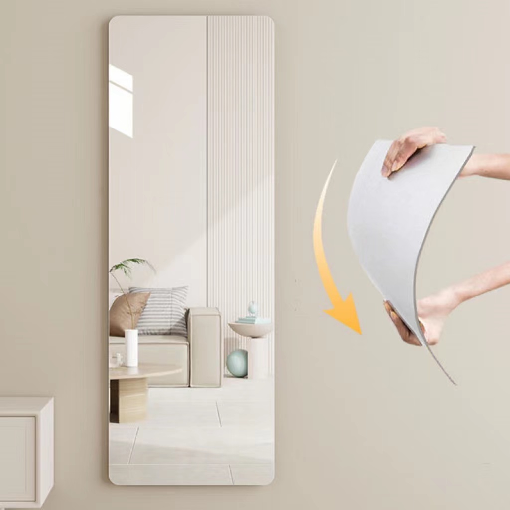 SG [ READY STOCK ] HD Acrylic soft mirror attached to wall self-adhesive full body dressing mirror non perforated