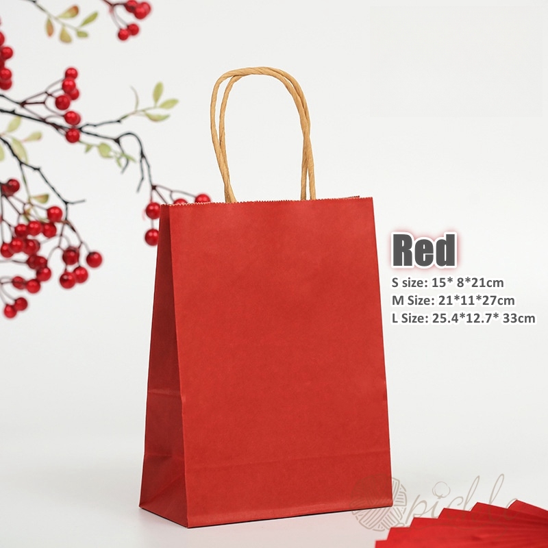 [SG Stock] 10 Pcs Kraft Paper Bags with Handles Party Bags Birthday Bags Goodie Bags Colour Paper Bags Gift Bags
