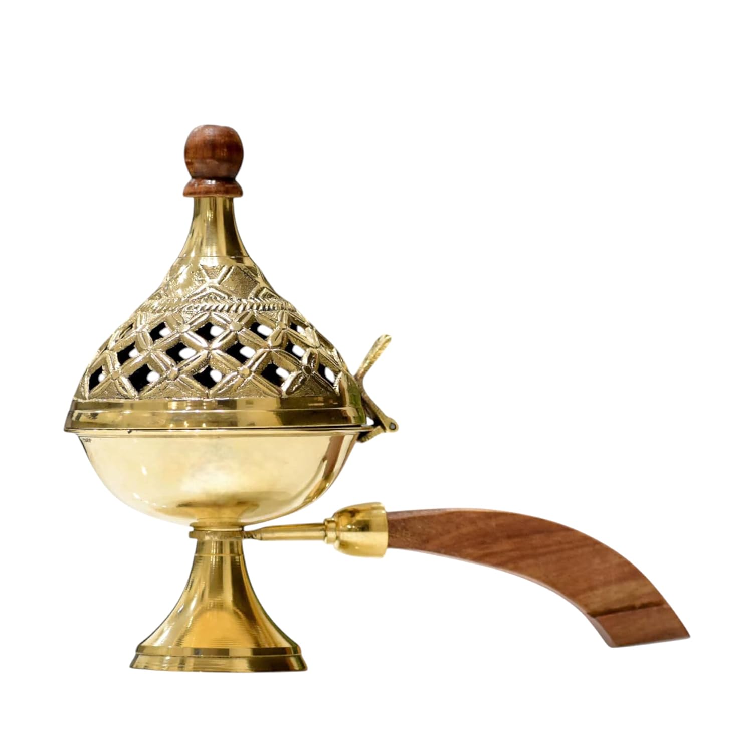Brass Dhoop Dani with Wooden Handle || Loban Burner with Handle