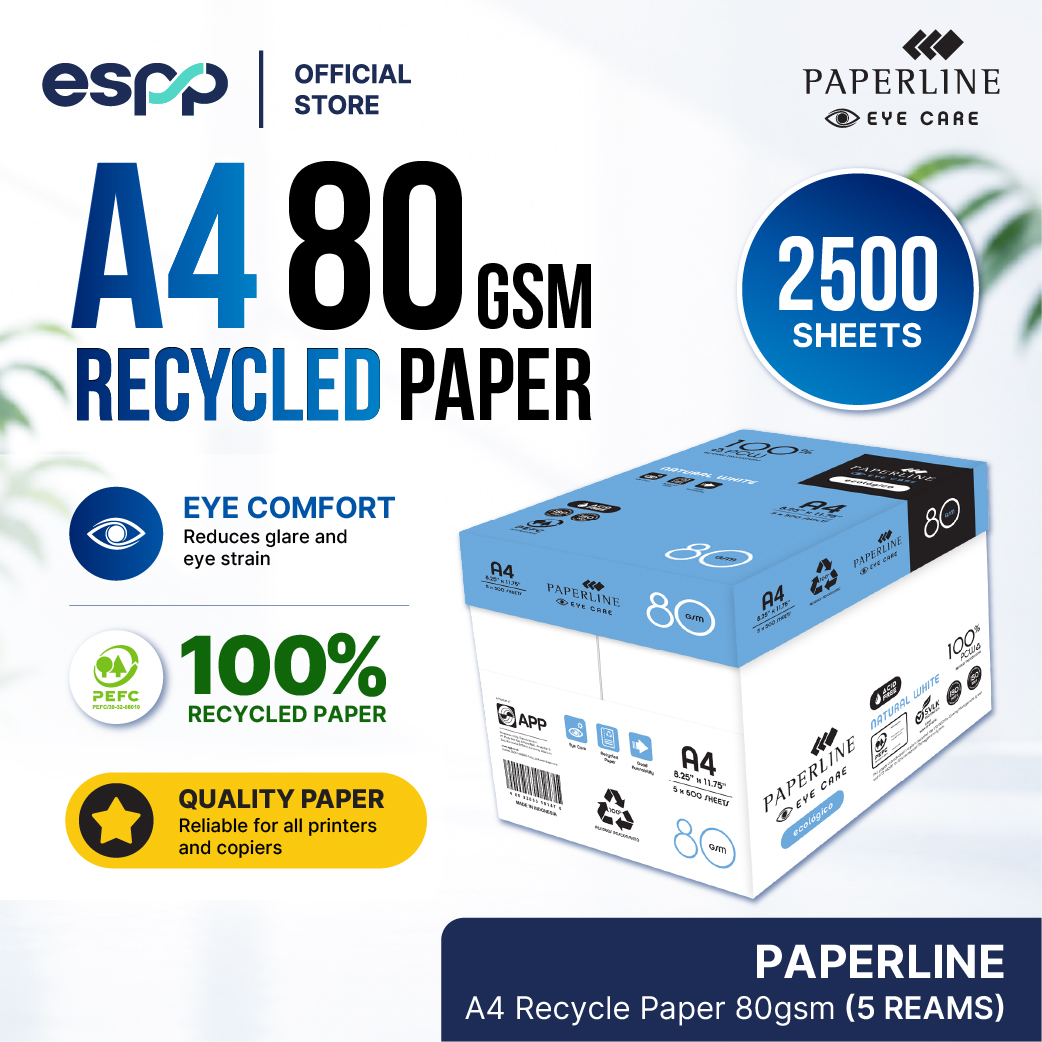 PAPERLINE Eyecare A4 Recycled Copier Paper 80gsm (5 Reams / 1 Carton)
