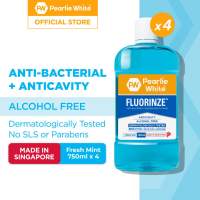 Pearlie White Fluorinze Antibacterial Fluoride Mouth Rinse / Mouth Wash 750ml - Alcohol Free No SLS or Parabens [Bundle of 4]
