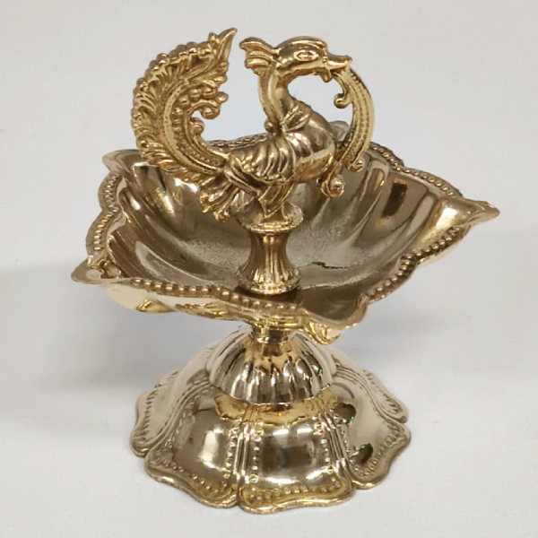 Brass Peacock Design Deepam for Pooja & Festival Décor – Elegant Diwali & Navratri Oil Lamp (Size - 8 (W)*8 (H) cm | Weight - 100g | Pack of 1 Pc)