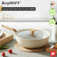 BERGHOFF Cool Grip Nonstick Lightweight Aluminium Wok 28cm with Lid (No PFOE/PFOC) Ceramic Coating