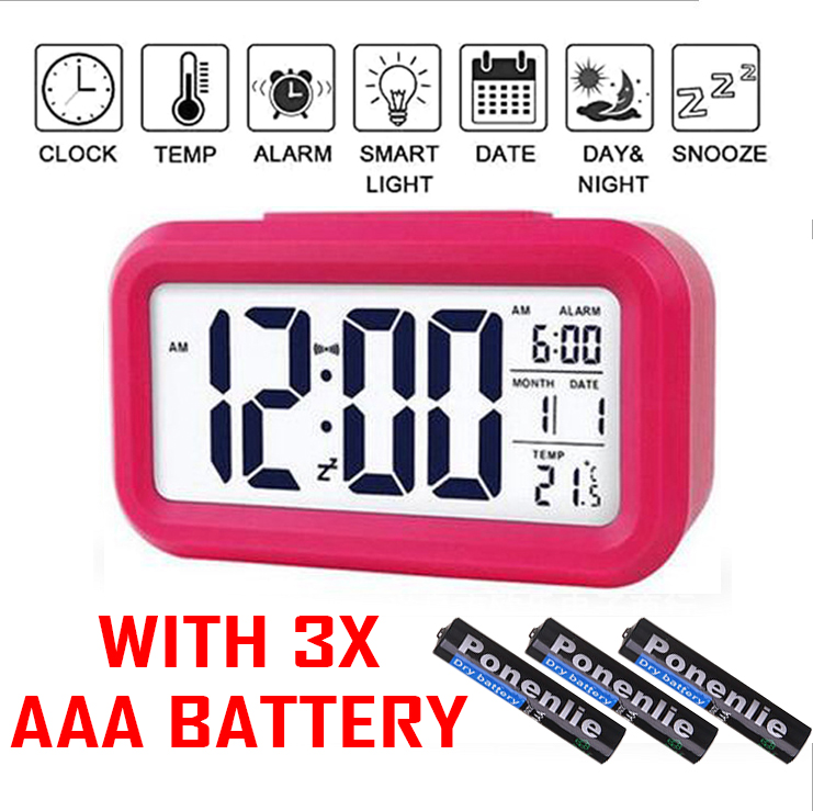 (SG STOCK) Battery Alarm Clock Operated LCD Display Digital Smart Small Snooze Temperature/Many colors/Easy to use