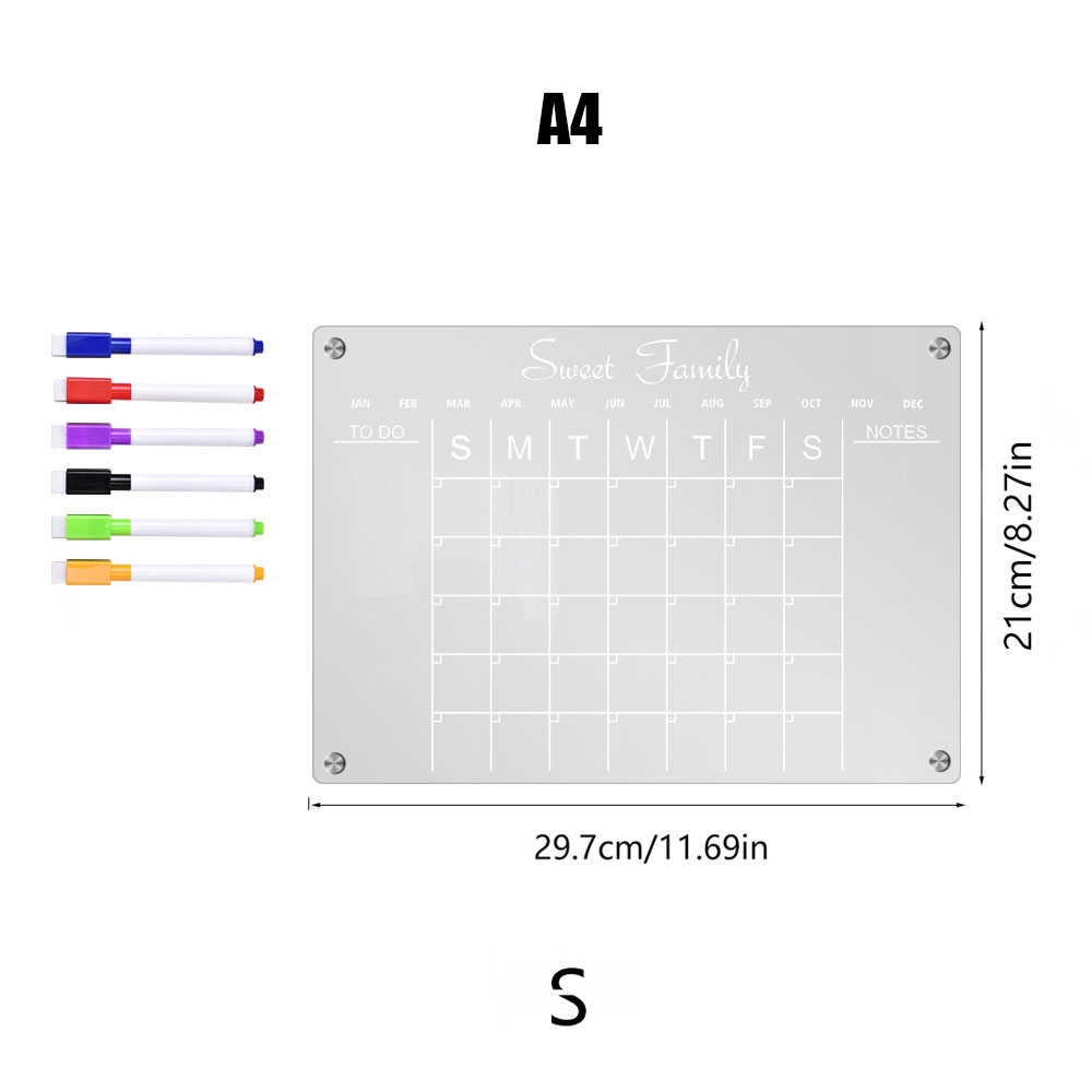 Acrylic Magnetic Whiteboard Daily Weekly Monthly Planner Calendar Note Board Magnetic Whiteboard Fridge Eraseable Transparent Whiteboard