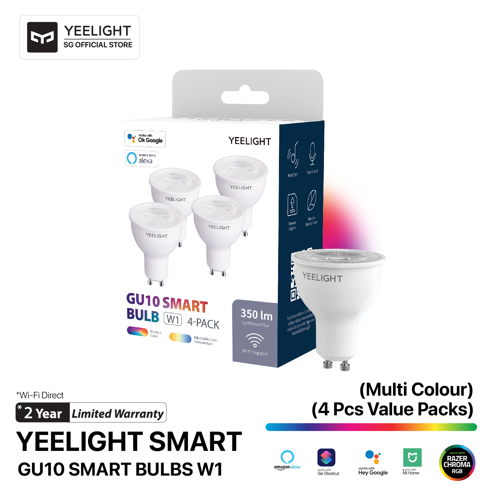 Yeelight Gu10 Smart Bulbs W1 (4 pcs) (Warm)Work with Hey Google Siri Shortcut Alexa Smartthing