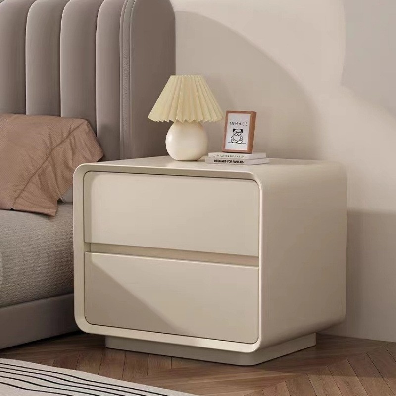 Modern Minimalist Cream Bedside Table – Small Storage Cabinet for Bedroom, Light Luxury Nightstand