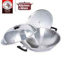 ZEBRA / 5-PLY Stainless Steel Chinese Wok 38cm / 42cm w Steaming Plate and Lid / With Turner