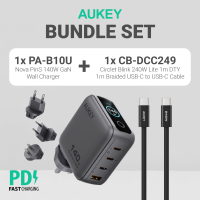 Aukey PA-B10U Nova PinS 140W GaN Wall Charger Smart Display EU UK US TH Interchangeable Plugs (24 Months Warranty)