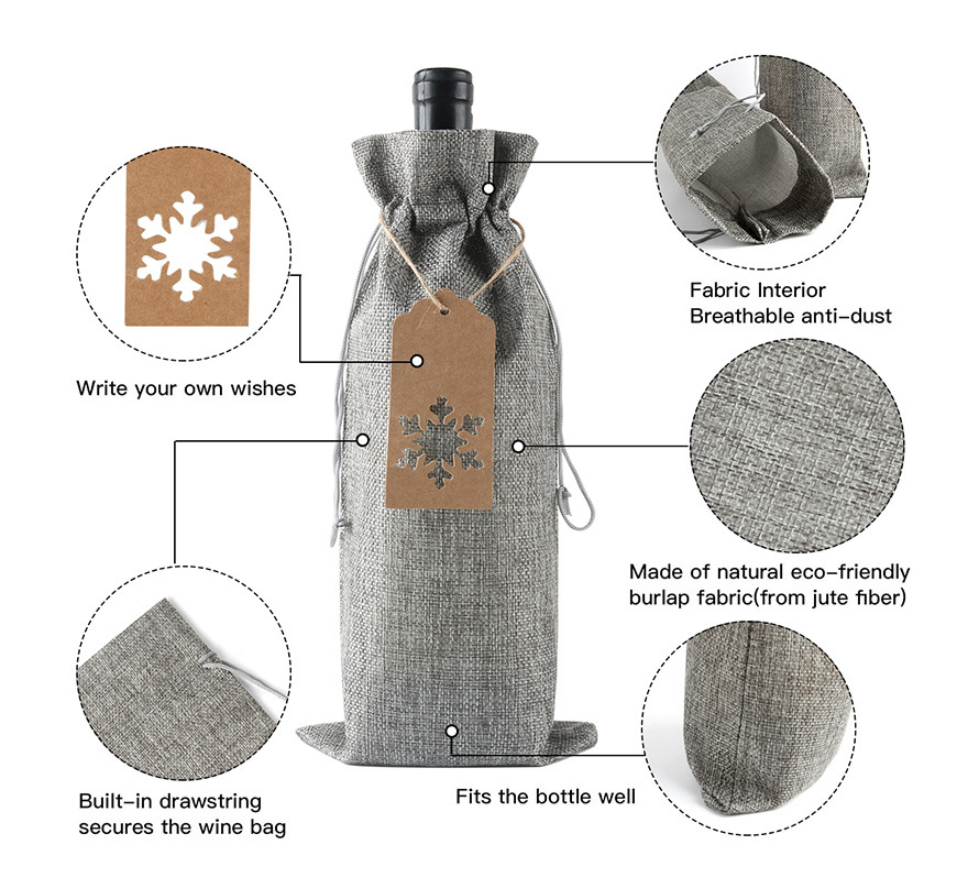 Wine Bags Jute Wine Bottle Bags Drawstrings Reusable Wine Gift Bags Tags Pouch Party Wrapping Foldable Burlap