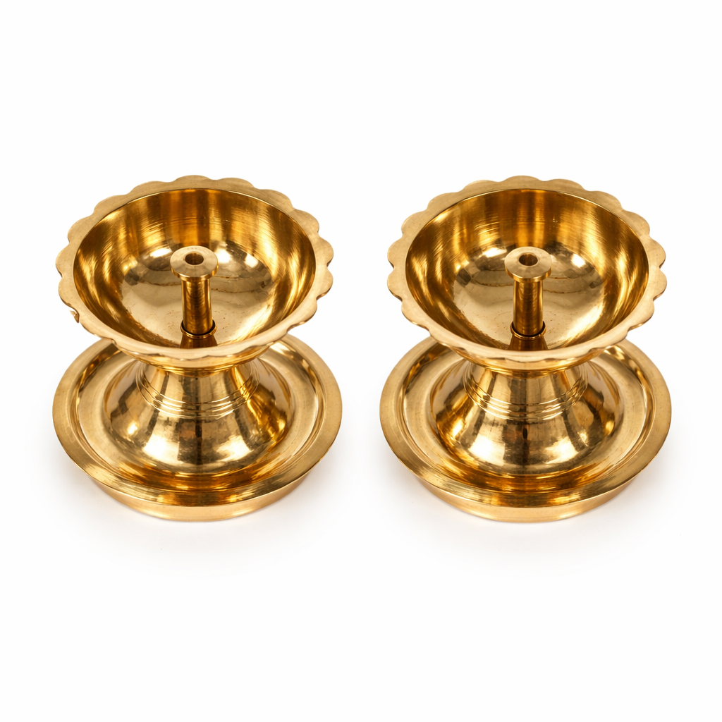 Double Layer Brass Diya Oil Lamp for Pooja & Diwali | Traditional Deepam Jyoti | Oil Lamp for Home Temple & Gifting (Pack of 1 Pc)