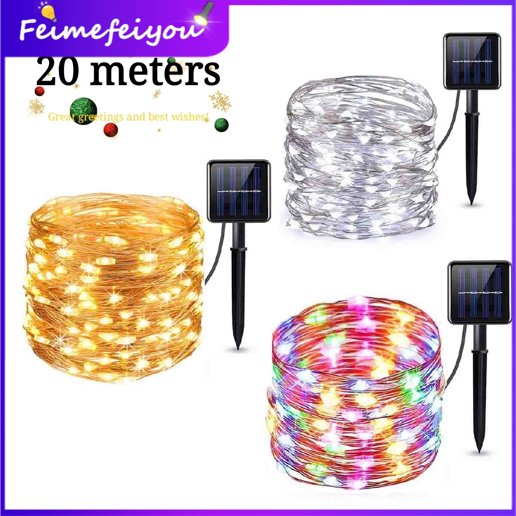led solar light outdoor led fairy lights strip lighting glow in the dark rechargeable led lamp waterproof 20 meters 200 led beads copper wire 8 work modes 800mAH