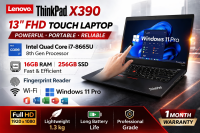 Lenovo ThinkPad X390 Laptop 13″ FHD Intel Quad Core i7-8665U 16GB RAM 256GB SSD Fingerprint Reader Wi-Fi Windows 11 Pro Free wireless Mouse Refurbished Laptop Options