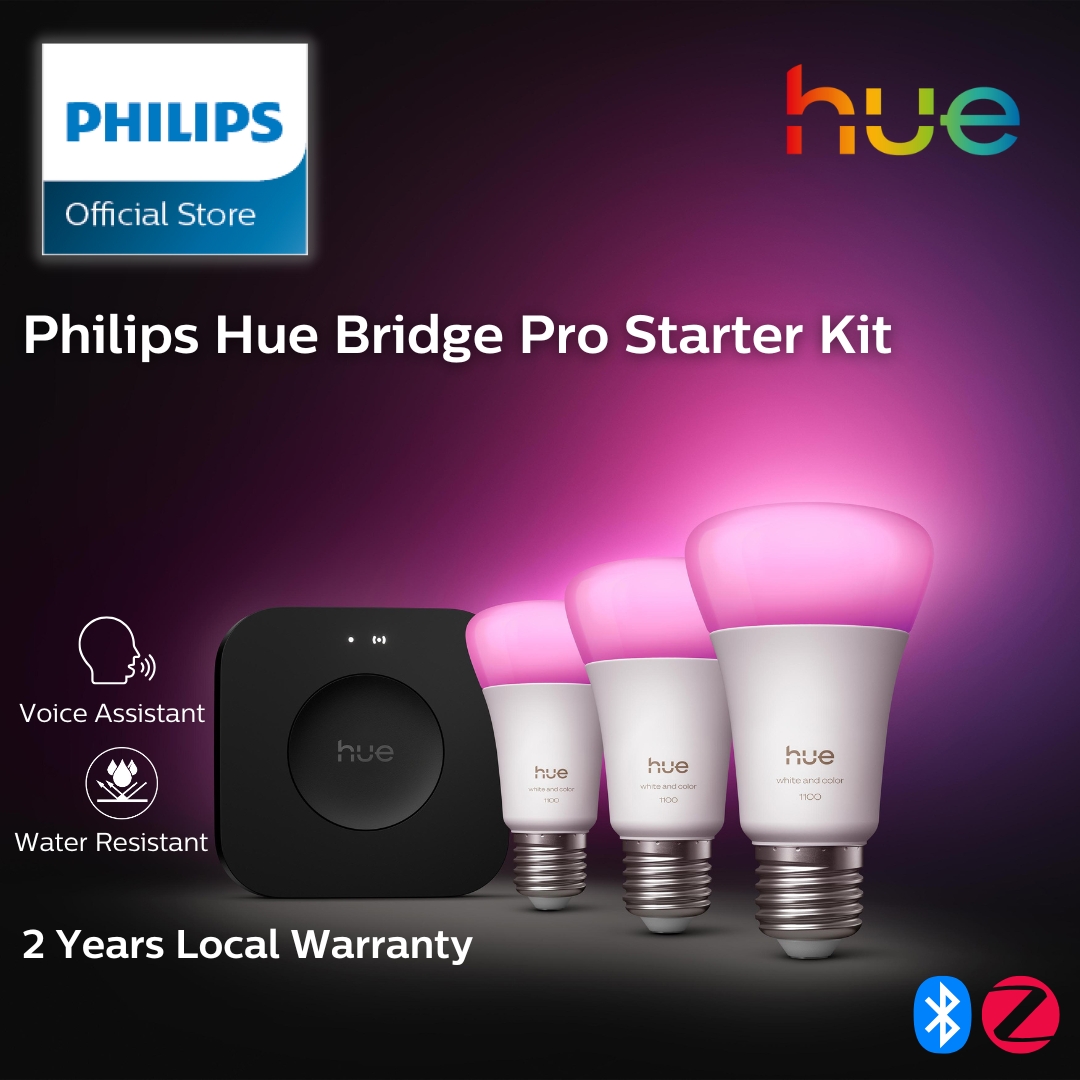 Philips Hue Starter Kit: Bridge Pro + 3 E27 Smart Bulbs White and Color ambiance Smart Light Hub Works with Alexa Google Assistant Apple Home