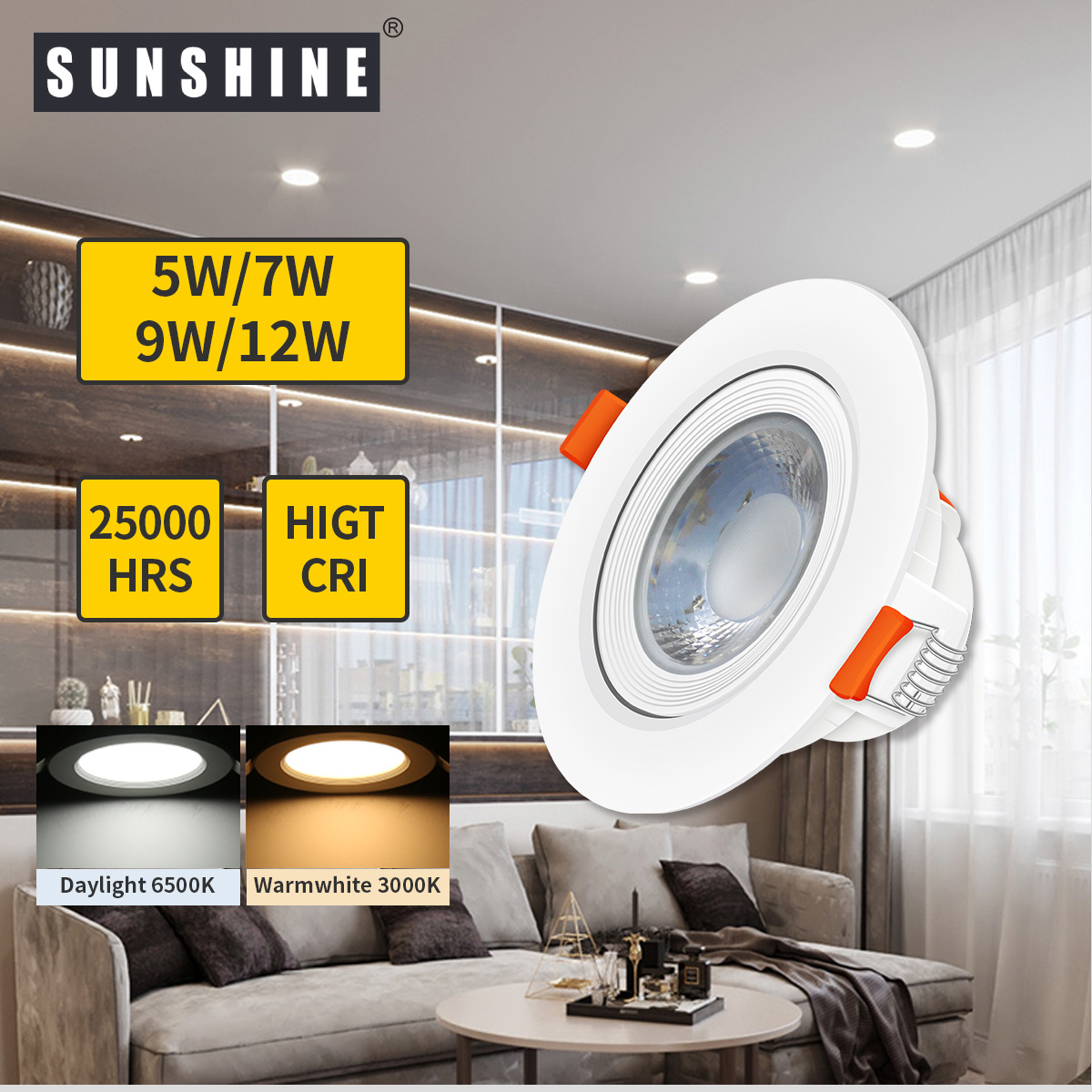 SUNSHINE LED Downlight (Adjustable Angle) 5W|7W|9W|12W Daylight 6500K | Warmwhite 3000K