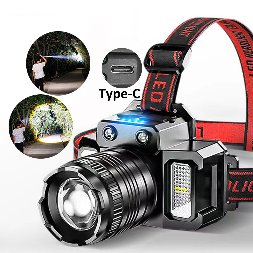 Headlight LED Super Bright Headlight Strong Light Induction Super Bright Flashlight Portable Night Fishing Light Rechargeable Super Bright Waterproof LED Headlamp Sensor Headlamp for Camping and Hunting